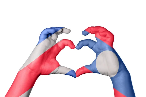 Costa Rica Laos Heart Hand Gesture Making Heart Clipping Path — Stock Photo, Image