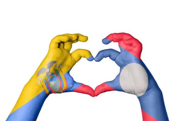 Ecuador Laos Heart Hand Gesture Making Heart Clipping Path — Stock Photo, Image