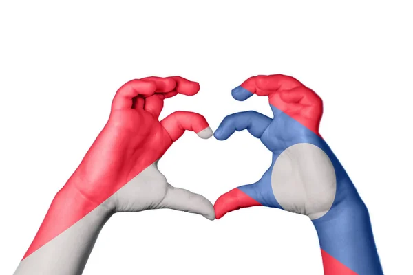 Indonesia Laos Heart Hand Gesture Making Heart Clipping Path — Stock Photo, Image