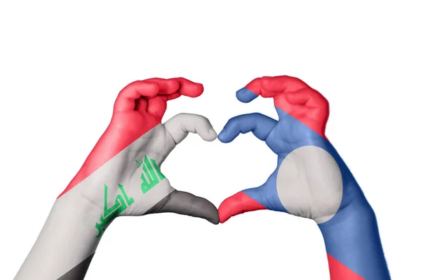 Iraq Laos Heart Hand Gesture Making Heart Clipping Path — Stock Photo, Image