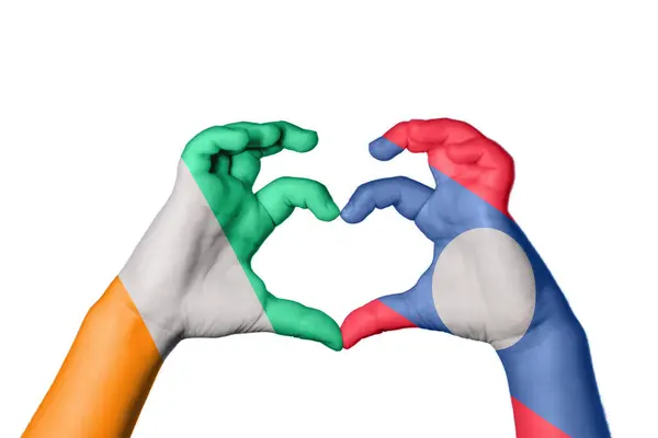 Ivory Coast Laos Heart Hand Gesture Making Heart Clipping Path — Stock Photo, Image