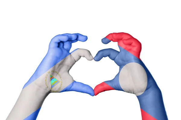 Nicaragua Laos Heart Hand Gesture Making Heart Clipping Path — Stock Photo, Image
