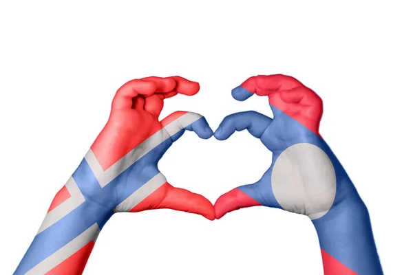 Norway Laos Heart Hand Gesture Making Heart Clipping Path — Stock Photo, Image