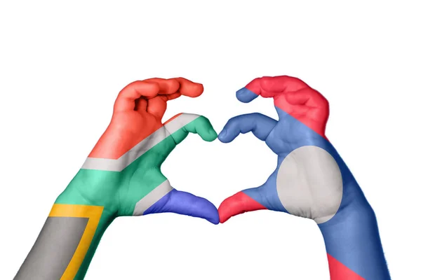 South Africa Laos Heart Hand Gesture Making Heart Clipping Path — Stock Photo, Image