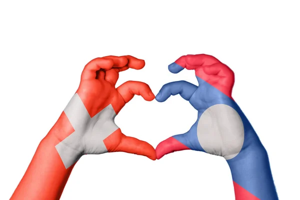 Zwitserland Laos Heart Hand Gebaar Maken Hart Knippen Pad — Stockfoto
