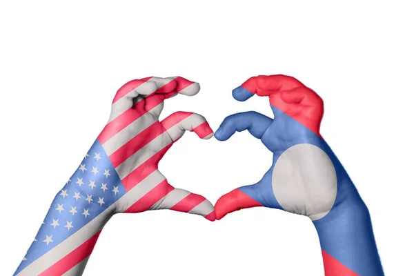 United States Laos Heart Hand Gesture Making Heart Clipping Path — Stock fotografie
