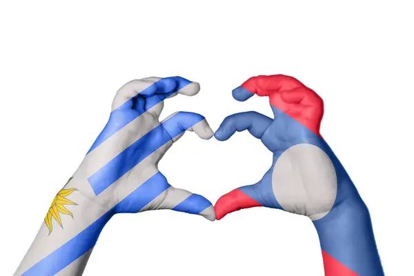 Uruguay Laos Heart Hand Gesture Making Heart Clipping Path — Stock Photo, Image