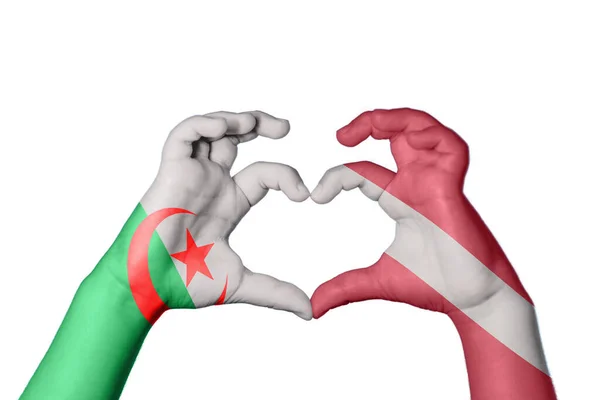 Algeria Latvia Heart Hand Gesture Making Heart Clipping Path — Stock Photo, Image