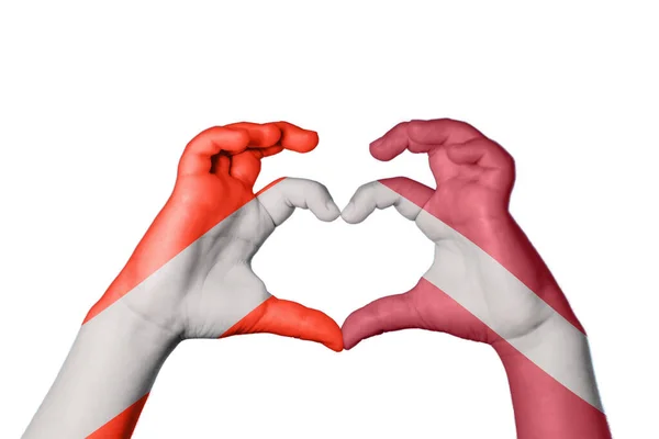 Austria Latvia Heart Hand Gesture Making Heart Clipping Path — Stock Photo, Image