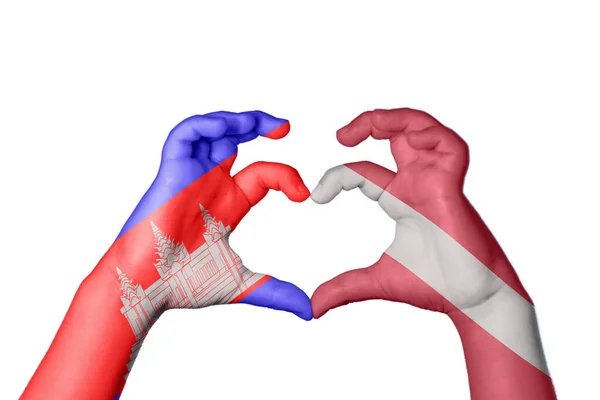 Cambodia Latvia Heart Hand Gesture Making Heart Clipping Path — Stock Photo, Image