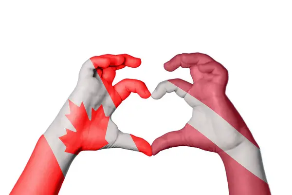 Canada Latvia Heart Hand Gesture Making Heart Clipping Path — Stock Photo, Image