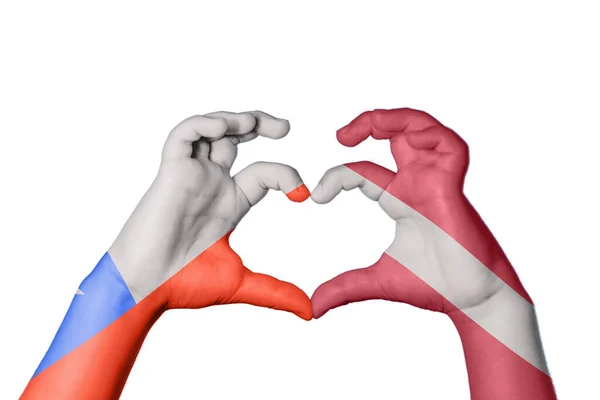 Chile Latvia Heart Hand Gesture Making Heart Clipping Path — Stock Photo, Image