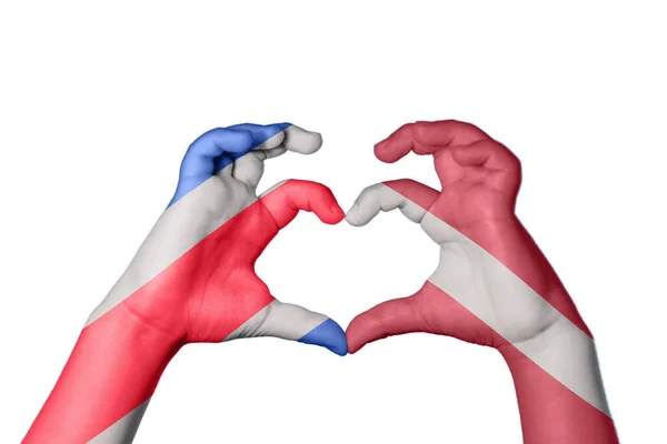 Коста Рика Latvia Heart Hand Gesture Making Heart Clipping Path — стоковое фото