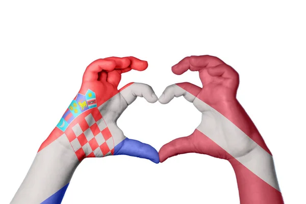 Chorwacja Łotwa Serce Ręki Gestu Podejmowania Serca Ścieżka Clipping — Zdjęcie stockowe