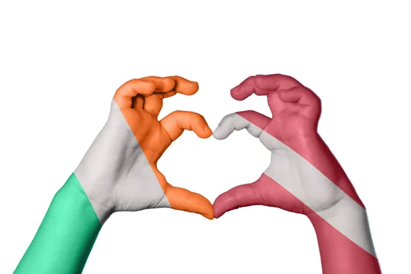 Ireland Latvia Heart Hand Gesture Making Heart Clipping Path — Stock Photo, Image