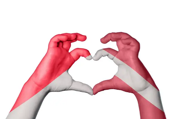Indonesia Latvia Heart Hand Gesture Making Heart Clipping Path — Stock Photo, Image