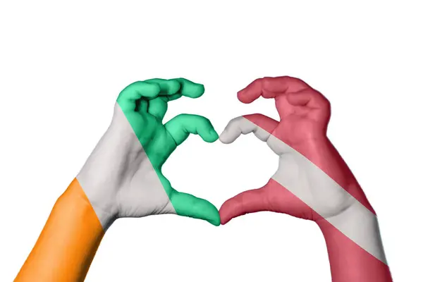Ivory Coast Latvia Heart Hand Gesture Making Heart Clipping Path — Stock Photo, Image