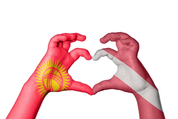 Kyrgyzstan Latvia Heart Hand Gesture Making Heart Clipping Path — Stock Photo, Image
