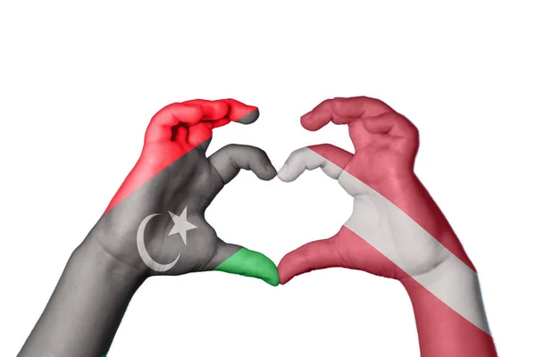 Libya Latvia Heart Hand Gesture Making Heart Clipping Path — Stock Photo, Image