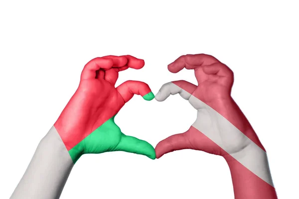 Madagascar Latvia Heart Hand Gesture Making Heart Clipping Path — Stock Photo, Image