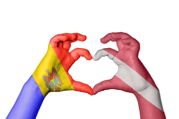 Moldova Latvia Heart Hand Gesture Making Heart Clipping Path — Stock Photo, Image