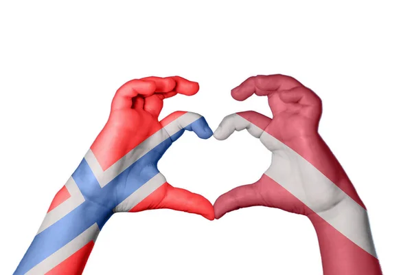Norsko Lotyšsko Srdce Ruční Gesto Dělat Srdce Ořezávání Stezka — Stock fotografie