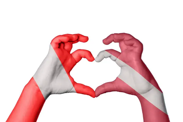 Перу Latvia Heart Hand Gesture Making Heart Clipping Path — стоковое фото