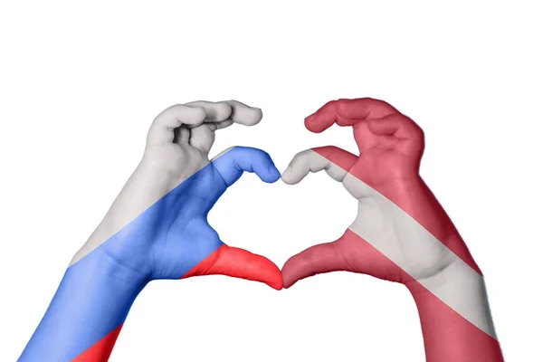 Russia Latvia Heart Hand Gesture Making Heart Clipping Path — Stock Photo, Image