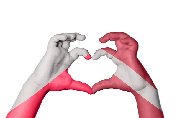 Польша Latvia Heart Hand Gesture Making Heart Clipping Path — стоковое фото