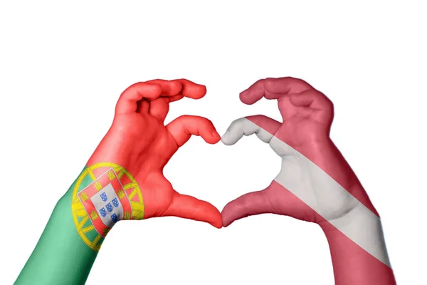 Portugal Lettland Herz Handbewegung Die Herz Macht Clipping Path — Stockfoto