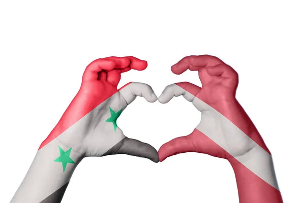 Syrien Lettland Hjärta Hand Gest Att Göra Hjärta Klippbana — Stockfoto