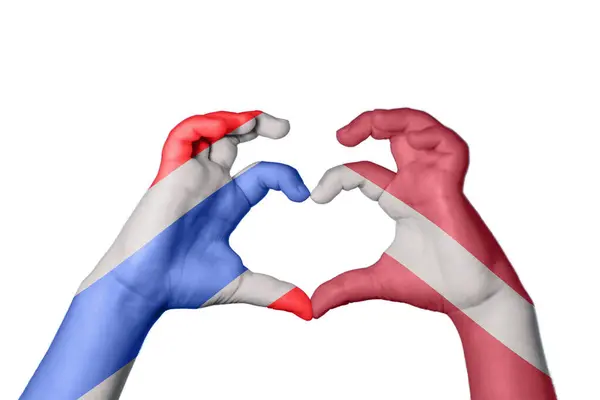 Latvia Heart Hand Gesture Making Heart Clipping Path — стоковое фото