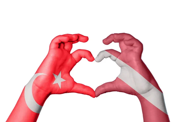Турция Latvia Heart Hand Gesture Making Heart Clipping Path — стоковое фото