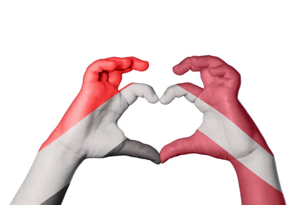 Йемен Latvia Heart Hand Gesture Making Heart Clipping Path — стоковое фото