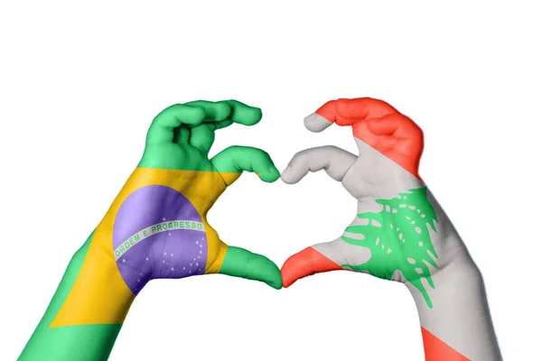 Бразилия Ливан Сердце Жест Руки Делает Сердце Клиппинг Путь — стоковое фото