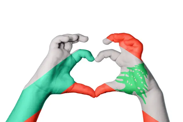 Bulgaria Lebanon Heart Hand Gesture Making Heart Clipping Path — Stock Photo, Image