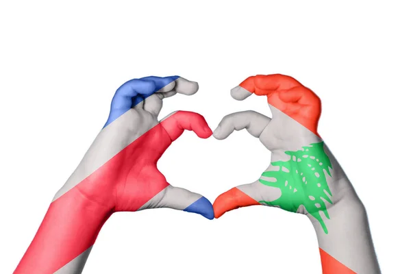 Costa Rica Lebanon Heart Hand Gesture Making Heart Clipping Path — Stock Photo, Image