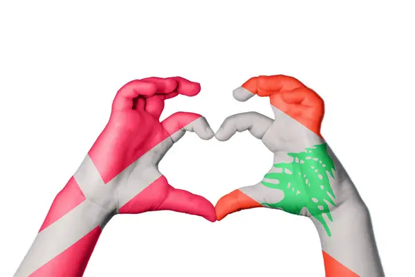 Denmark Lebanon Heart Hand Gesture Making Heart Clipping Path — Stock Photo, Image