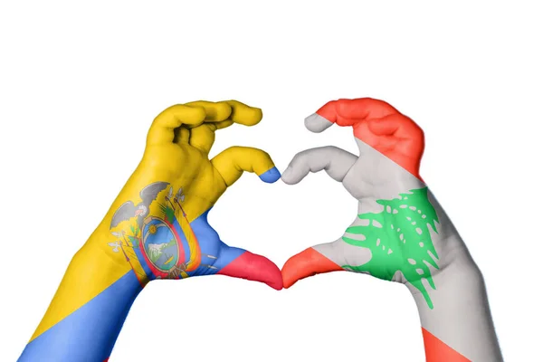 Εκουαδόρ Lebanon Heart Χέρι Χειρονομία Καθιστώντας Την Καρδιά Ψαλίδισμα — Φωτογραφία Αρχείου