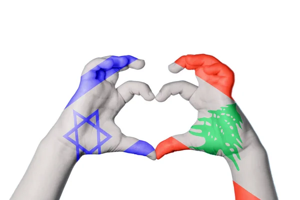 Izrael Libanon Szív Kéz Gesztus Készítő Szív Vágási Útvonal — Stock Fotó