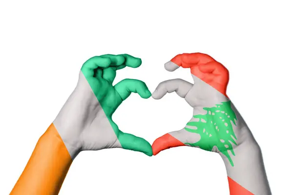 Ivory Coast Lebanon Heart Hand Gesture Making Heart Clipping Path — Stock Photo, Image