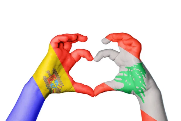 Moldova Lebanon Heart Hand Gesture Making Heart Clipping Path — Stock Photo, Image