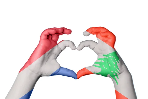 Nederländerna Libanon Heart Hand Gest Att Göra Hjärta Klippning Väg — Stockfoto