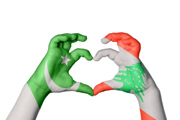 Pakisztán Libanon Szív Kéz Gesztus Készítő Szív Vágási Útvonal — Stock Fotó
