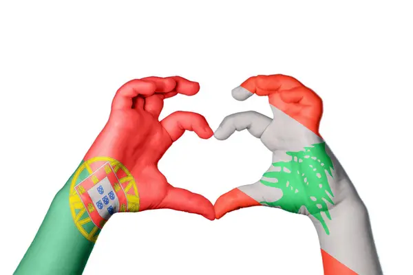 Portugalsko Libanon Heart Ruční Gesto Tvorby Srdce Ořezávání Stezka — Stock fotografie