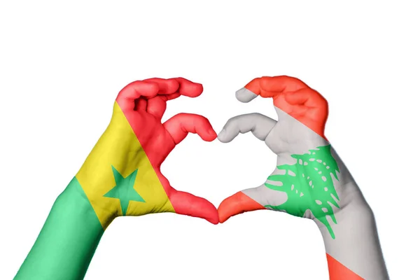 Senegal Libanon Hart Hand Gebaar Maken Hart Knippad — Stockfoto