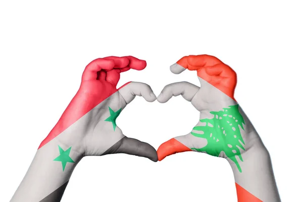 Syria Lebanon Heart Hand Gesture Making Heart Clipping Path — Stock Photo, Image