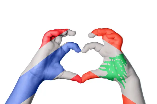 Thailand Libanon Hjärta Hand Gest Att Göra Hjärta Klippbana — Stockfoto