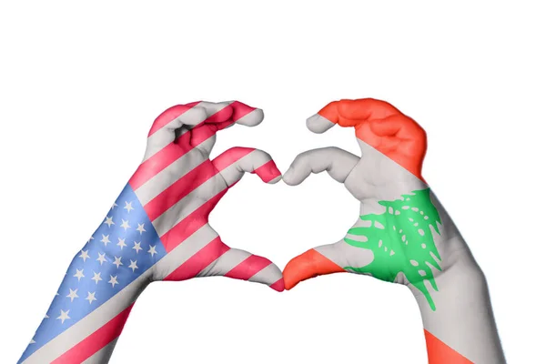 United States Lebanon Heart Hand Gesture Making Heart Clipping Path — Stock Photo, Image