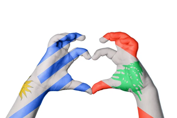 Uruguay Lebanon Heart Hand Gesture Making Heart Clipping Path — Stock Photo, Image
